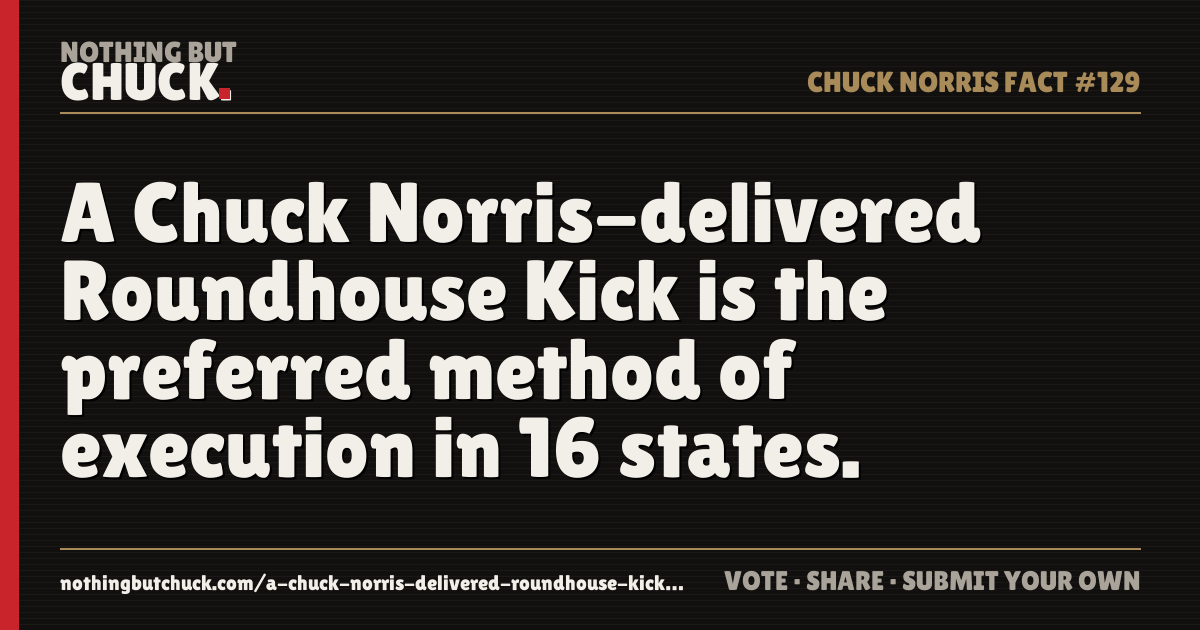 Share card: A Chuck Norris-delivered Roundhouse Kick is the preferred method of execution in 16 states.