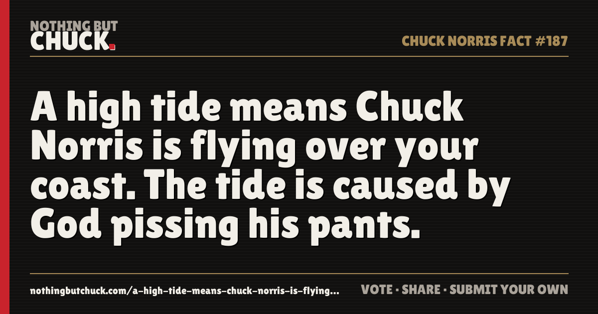 Share card: A high tide means Chuck Norris is flying over your coast. The tide is caused by God pissing his pants.