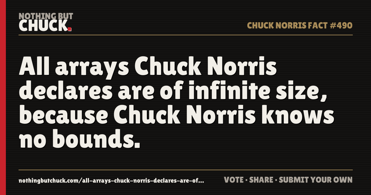 Share card: All arrays Chuck Norris declares are of infinite size, because Chuck Norris knows no bounds.