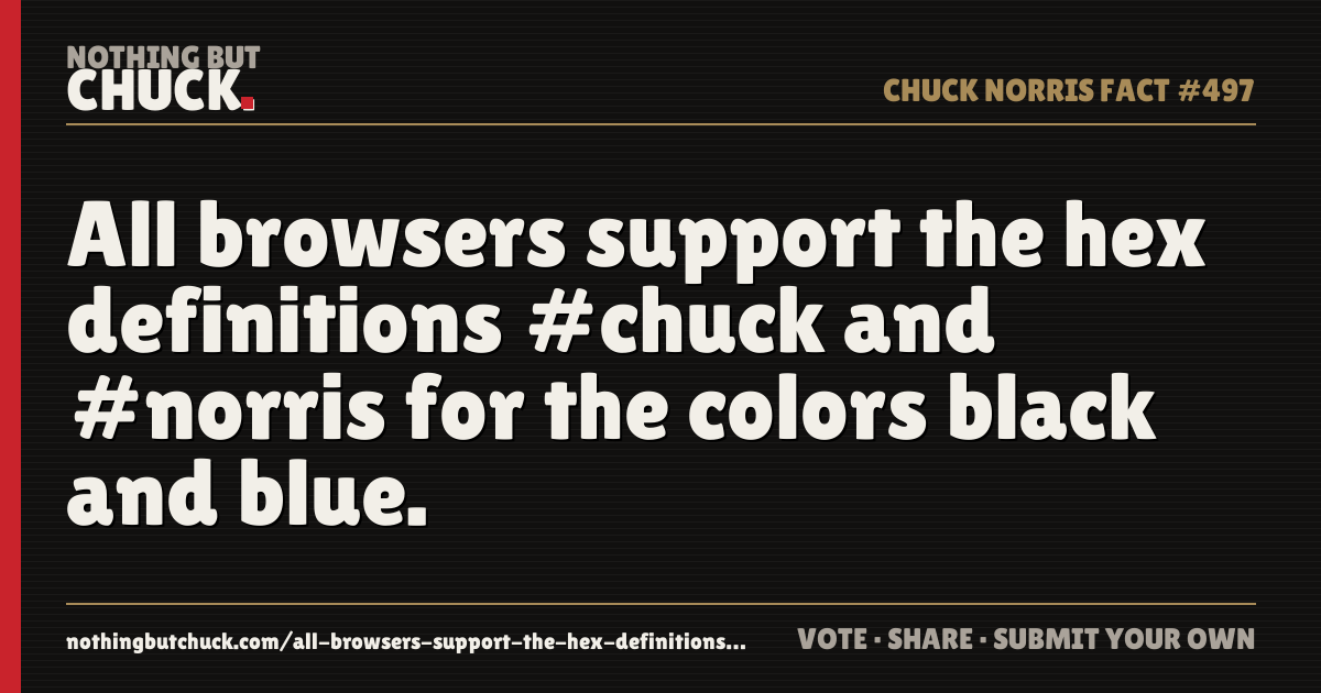 Share card: All browsers support the hex definitions #chuck and #norris for the colors black and blue.