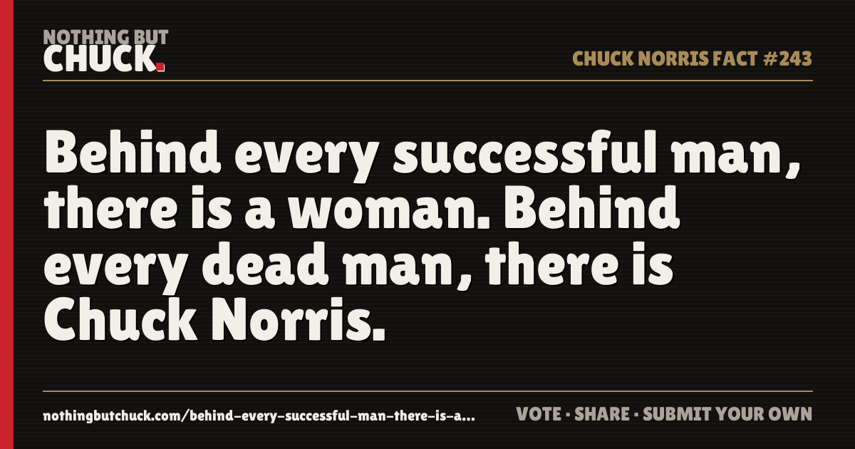 Share card: Behind every successful man, there is a woman. Behind every dead man, there is Chuck Norris.