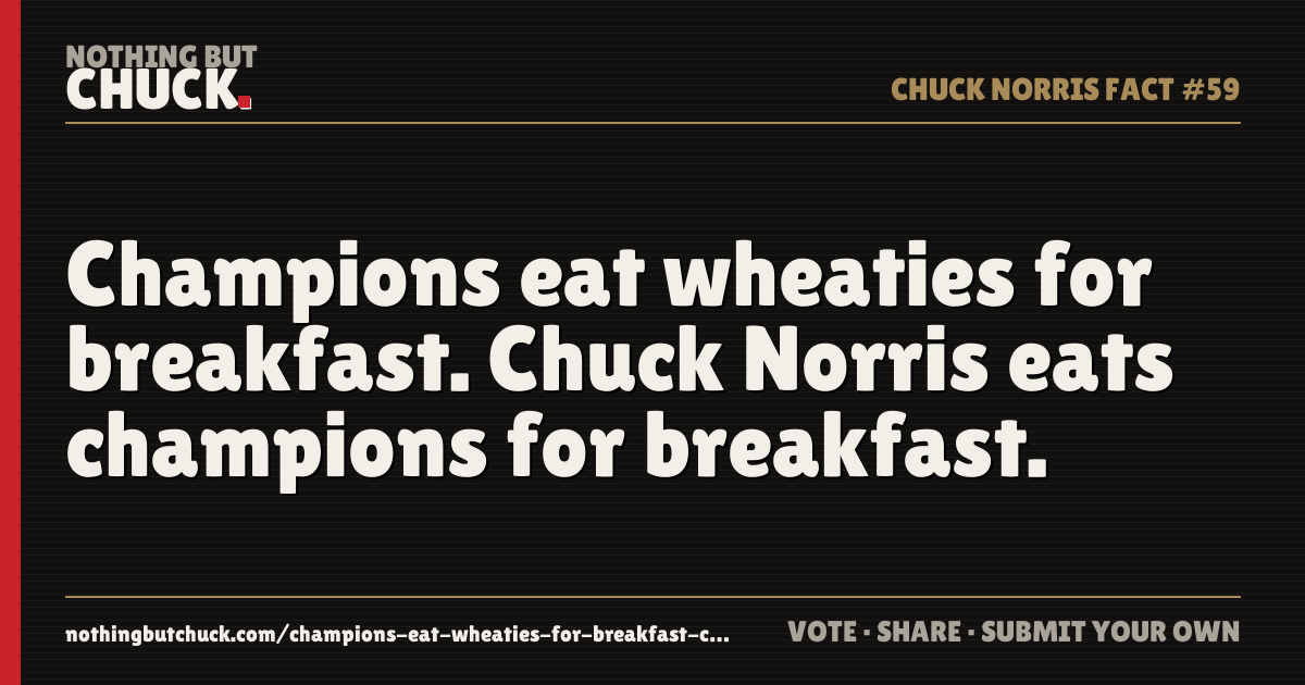 Share card: Champions eat wheaties for breakfast. Chuck Norris eats champions for breakfast.