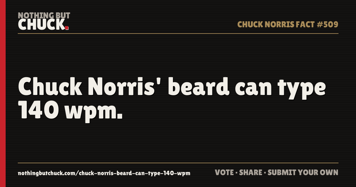 Share card: Chuck Norris' beard can type 140 wpm.