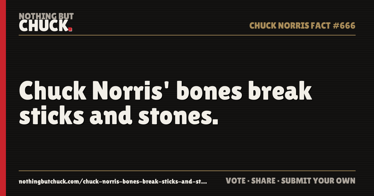 Share card: Chuck Norris' bones break sticks and stones.