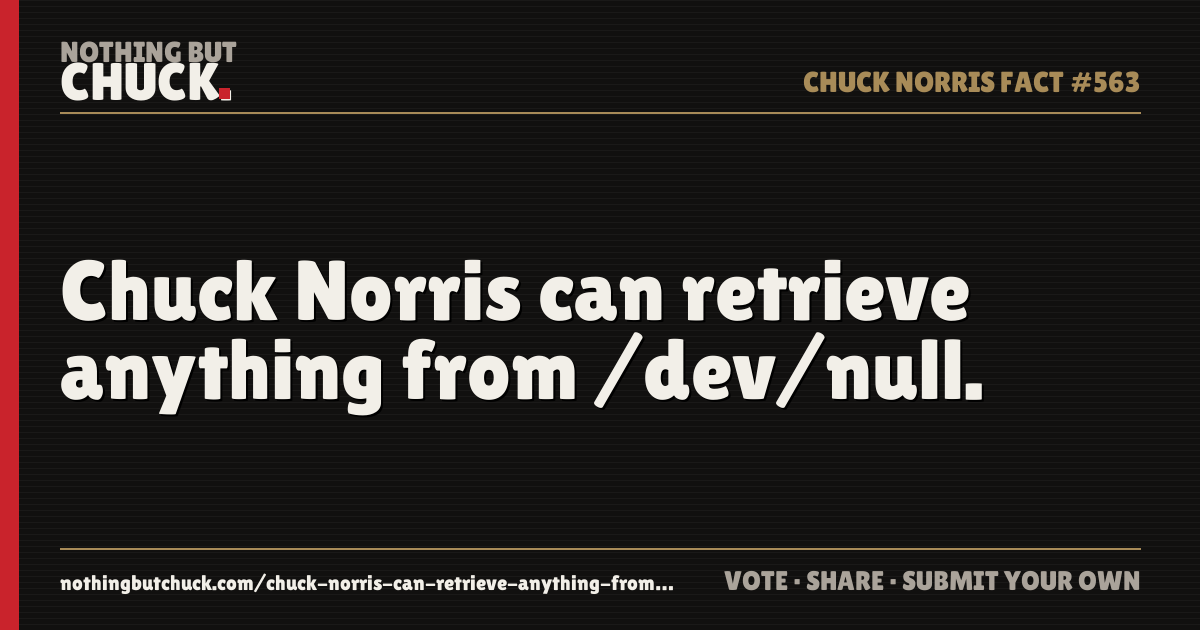 Share card: Chuck Norris can retrieve anything from /dev/null.