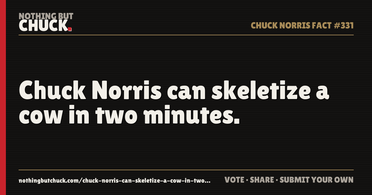 Share card: Chuck Norris can skeletize a cow in two minutes.