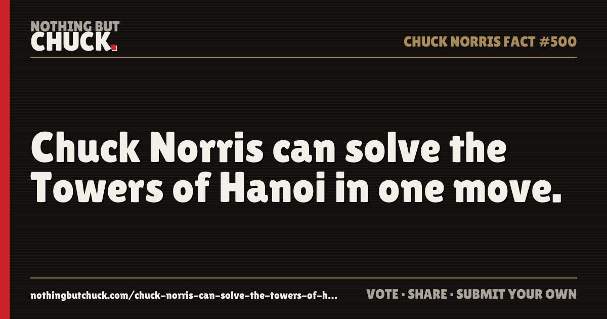 Share card: Chuck Norris can solve the Towers of Hanoi in one move.