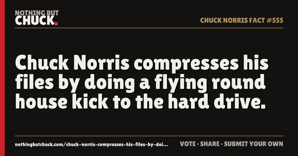 Share card: Chuck Norris compresses his files by doing a flying round house kick to the hard drive.