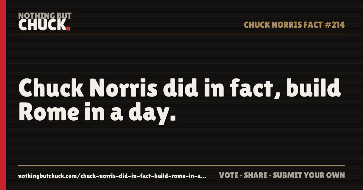 Share card: Chuck Norris did in fact, build Rome in a day.