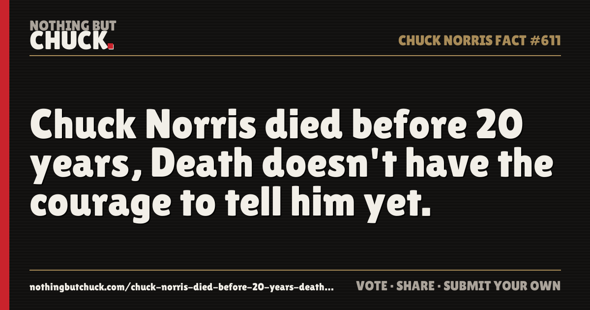 Share card: Chuck Norris died before 20 years, Death doesn't have the courage to tell him yet.