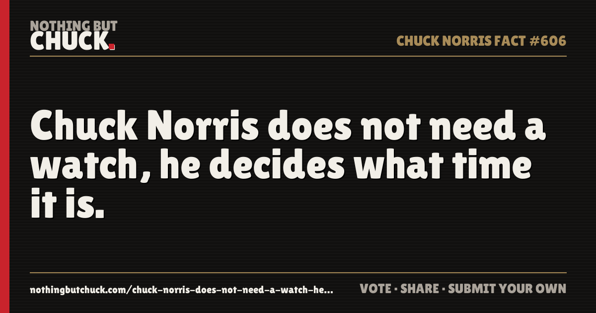 Share card: Chuck Norris does not need a watch, he decides what time it is.