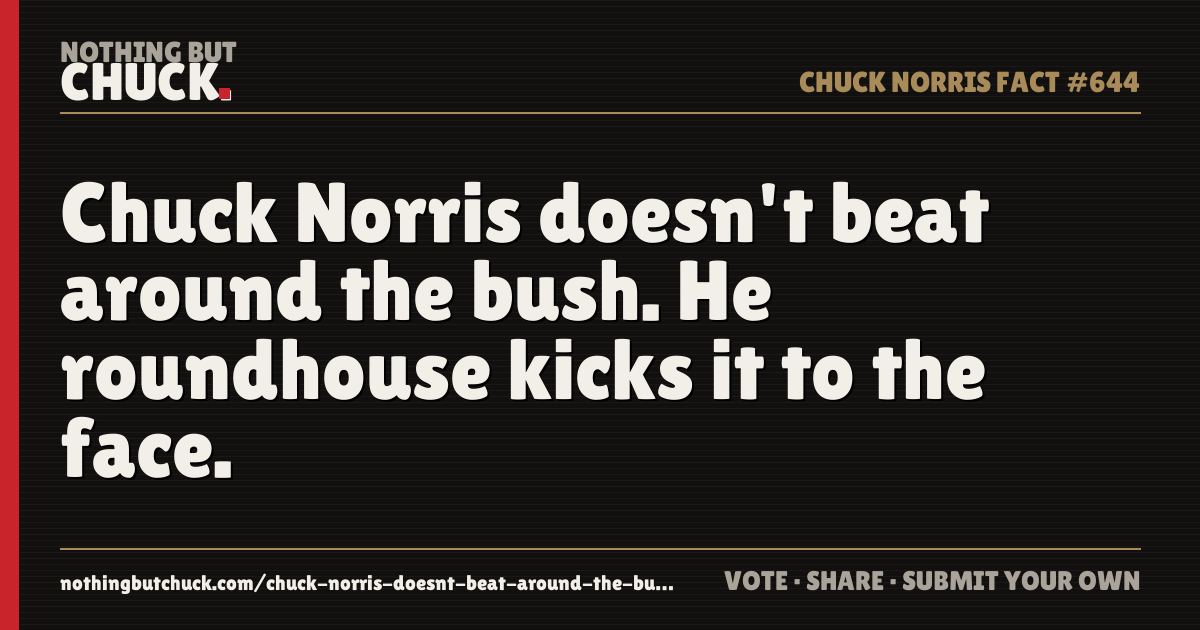 Share card: Chuck Norris doesn't beat around the bush. He roundhouse kicks it to the face.
