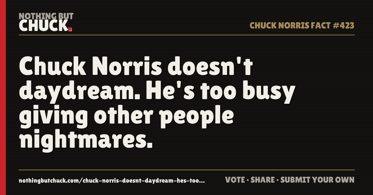 Share card: Chuck Norris doesn't daydream. He's too busy giving other people nightmares.