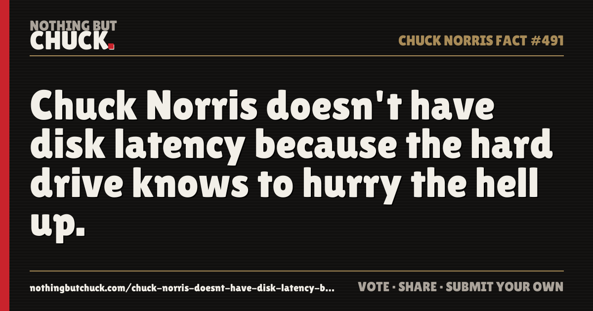 Share card: Chuck Norris doesn't have disk latency because the hard drive knows to hurry the hell up.