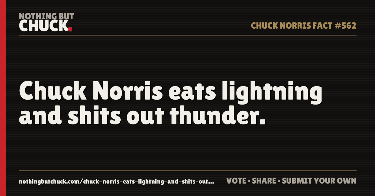 Share card: Chuck Norris eats lightning and shits out thunder.