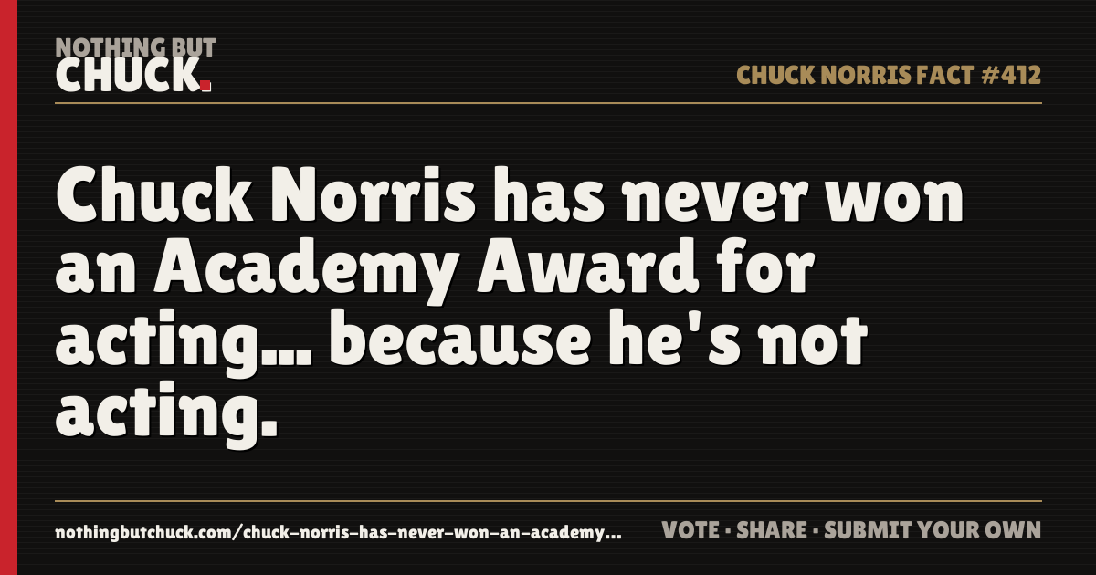 Share card: Chuck Norris has never won an Academy Award for acting... because he's not acting.