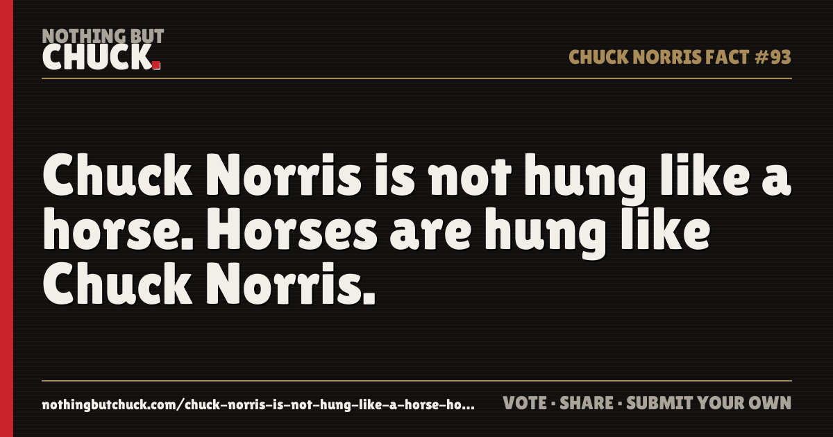 Share card: Chuck Norris is not hung like a horse. Horses are hung like Chuck Norris.