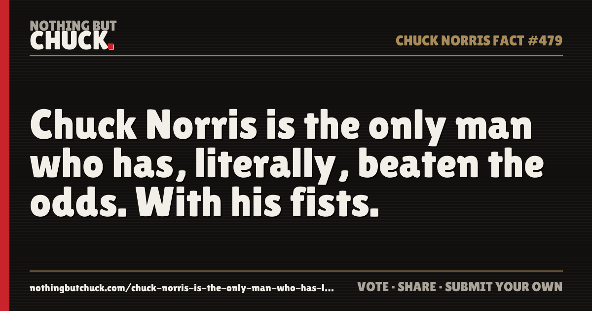 Share card: Chuck Norris is the only man who has, literally, beaten the odds. With his fists.