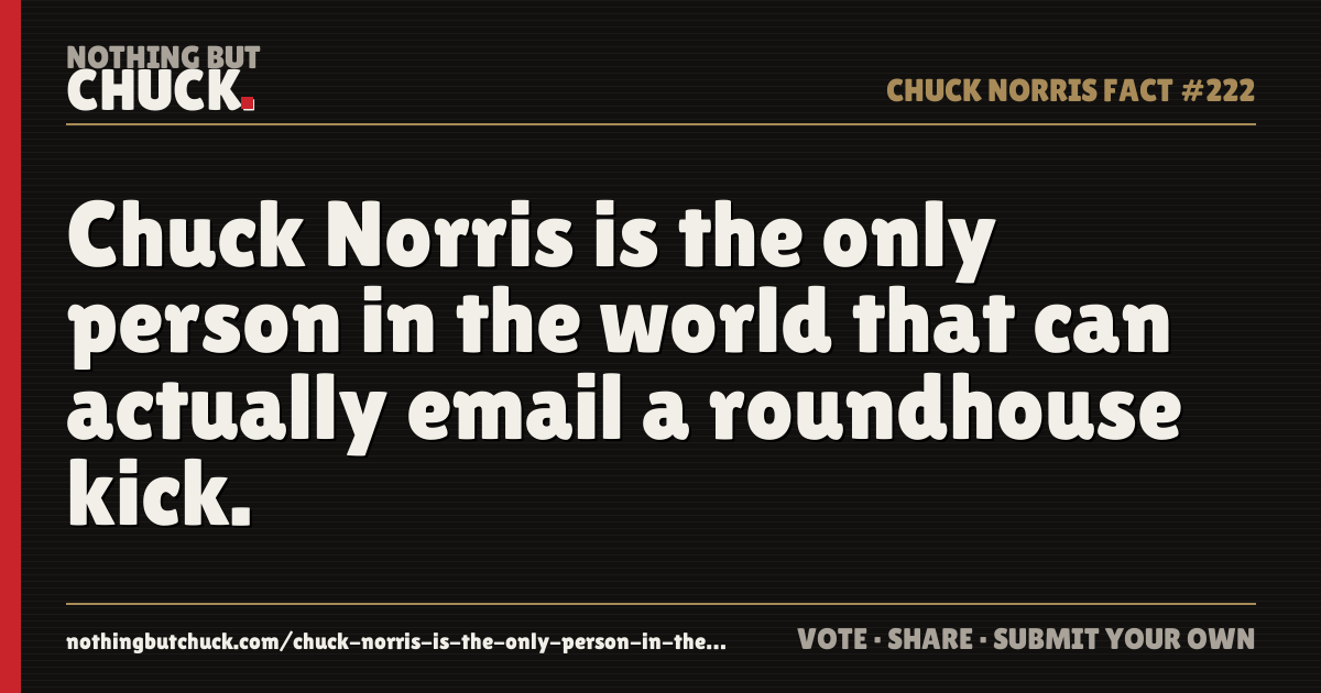 Share card: Chuck Norris is the only person in the world that can actually email a roundhouse kick.