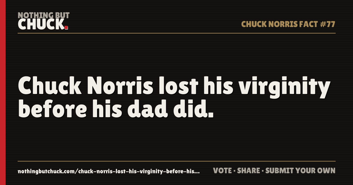 Share card: Chuck Norris lost his virginity before his dad did.