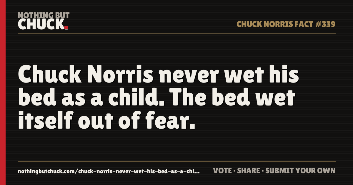 Share card: Chuck Norris never wet his bed as a child. The bed wet itself out of fear.