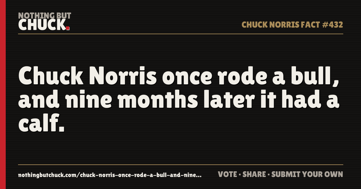 Share card: Chuck Norris once rode a bull, and nine months later it had a calf.