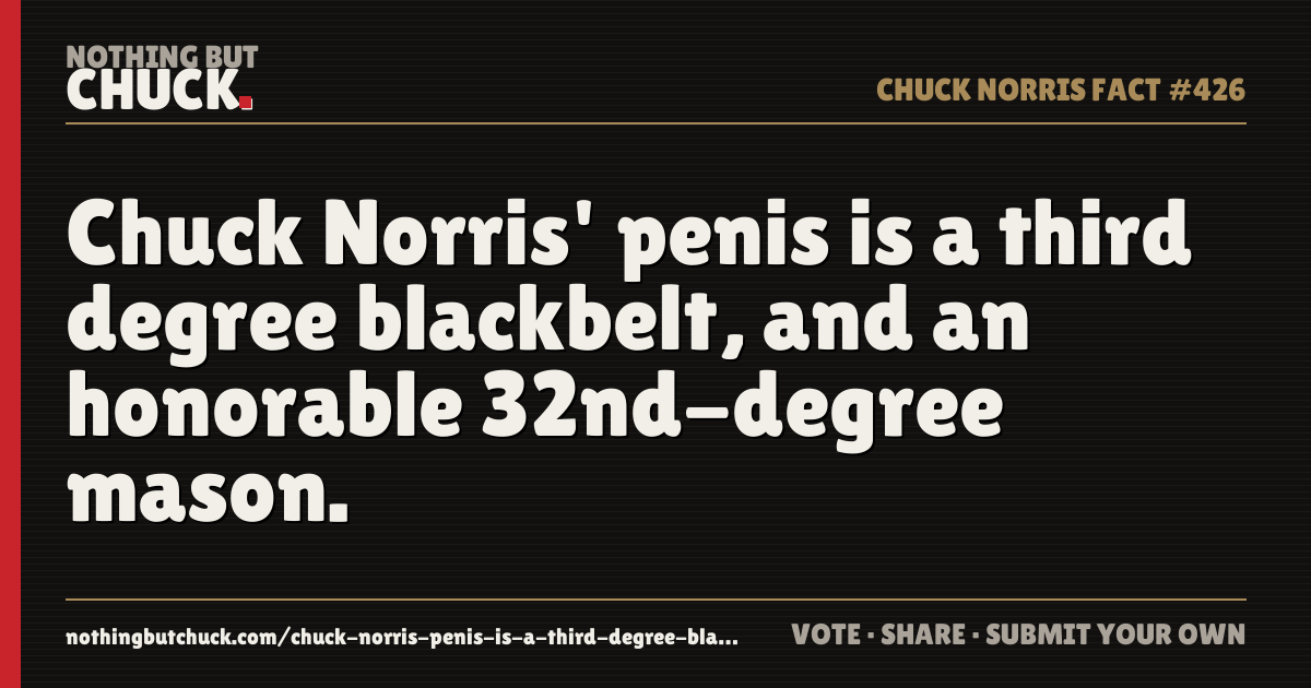 Share card: Chuck Norris' penis is a third degree blackbelt, and an honorable 32nd-degree mason.