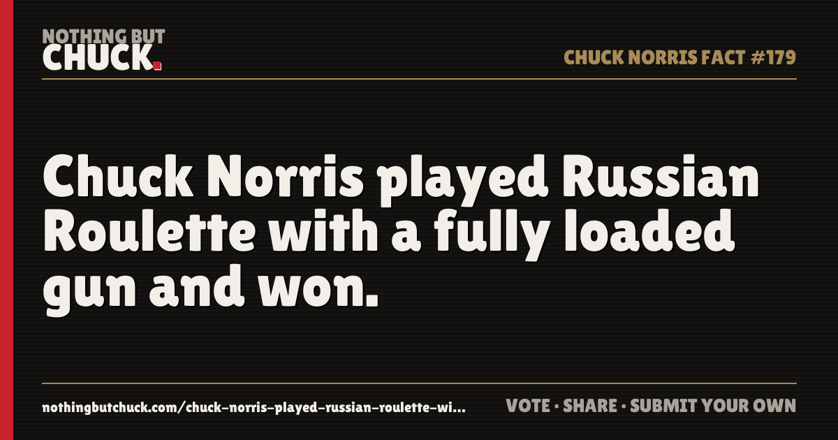 Share card: Chuck Norris played Russian Roulette with a fully loaded gun and won.