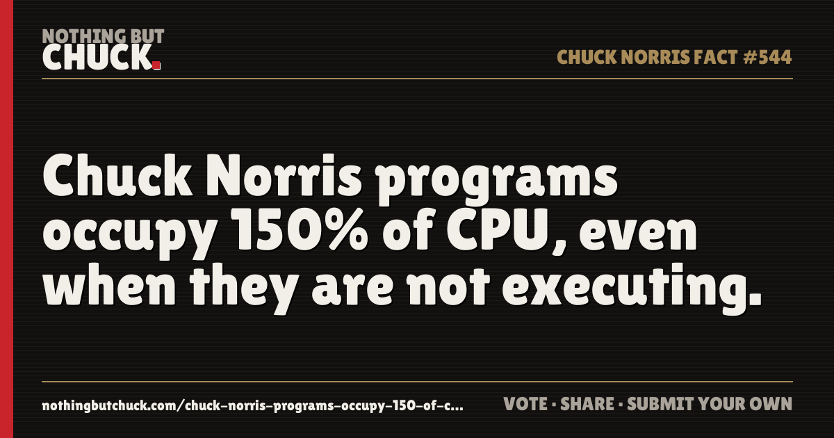 Share card: Chuck Norris programs occupy 150% of CPU, even when they are not executing.