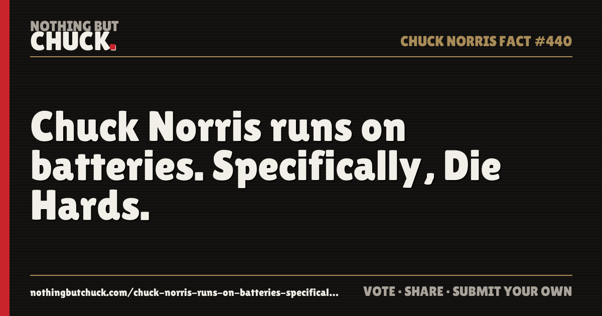 Share card: Chuck Norris runs on batteries. Specifically, Die Hards.