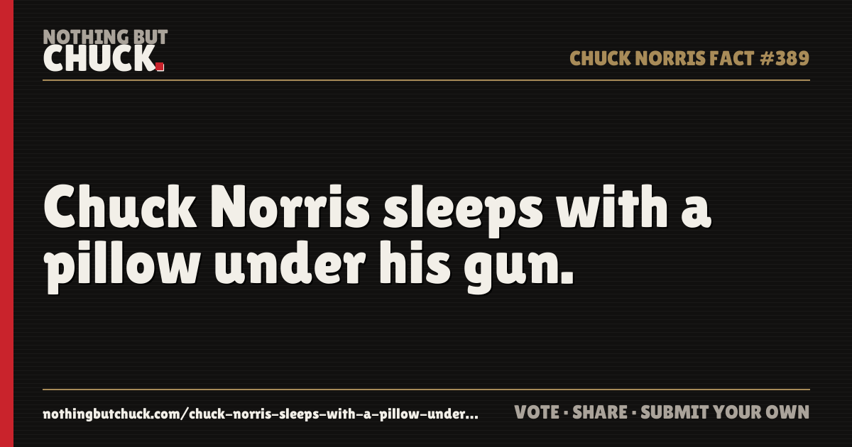 Share card: Chuck Norris sleeps with a pillow under his gun.
