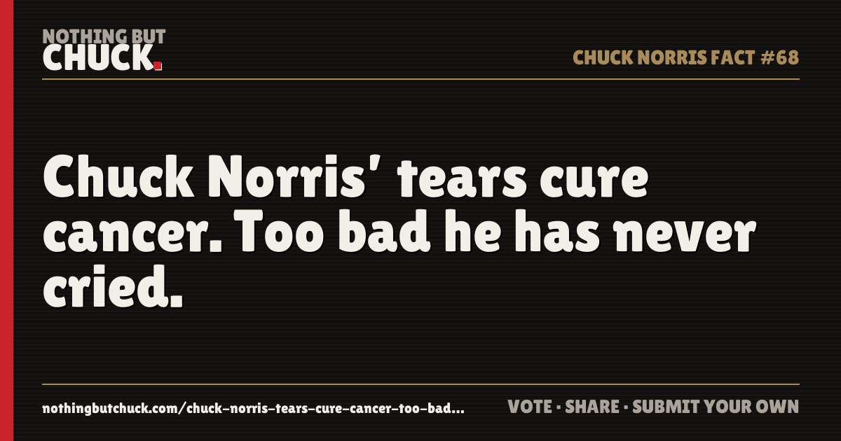 Share card: Chuck Norris’ tears cure cancer. Too bad he has never cried.