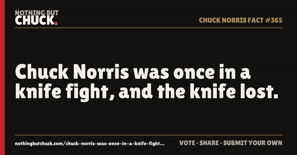 Share card: Chuck Norris was once in a knife fight, and the knife lost.