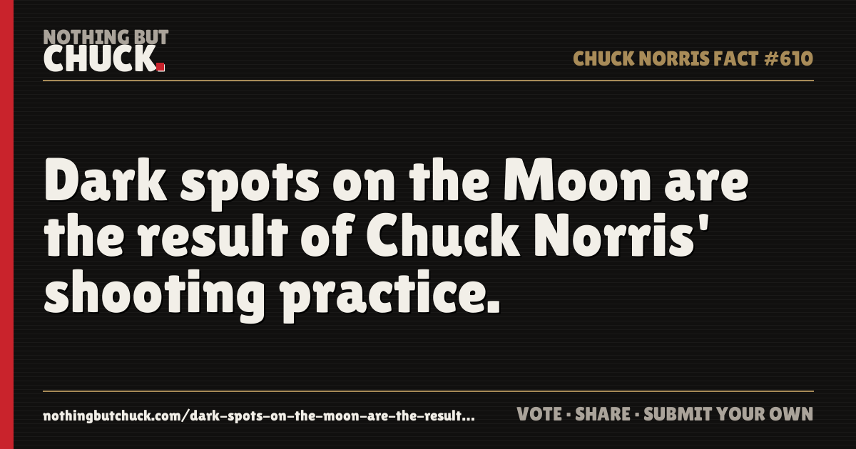 Share card: Dark spots on the Moon are the result of Chuck Norris' shooting practice.