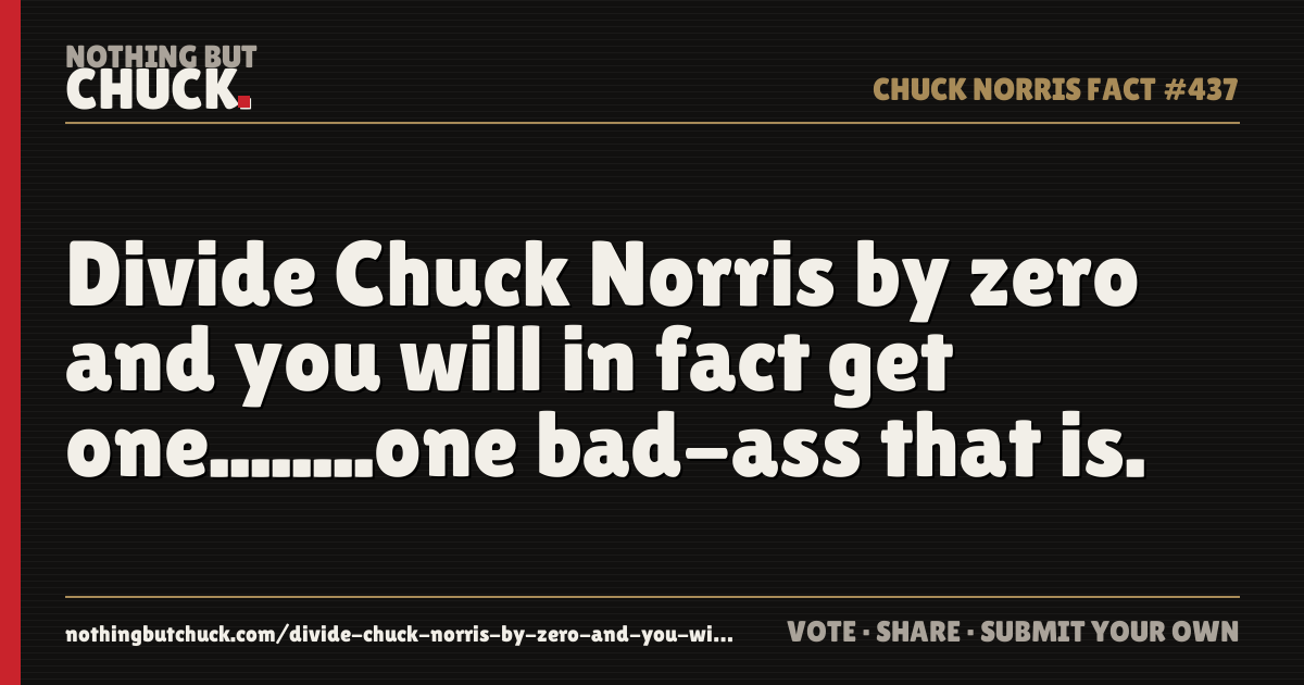 Share card: Divide Chuck Norris by zero and you will in fact get one........one bad-ass that is.