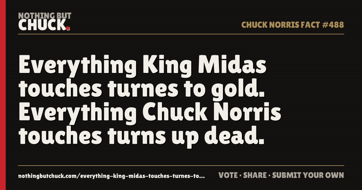 Share card: Everything King Midas touches turnes to gold. Everything Chuck Norris touches turns up dead.