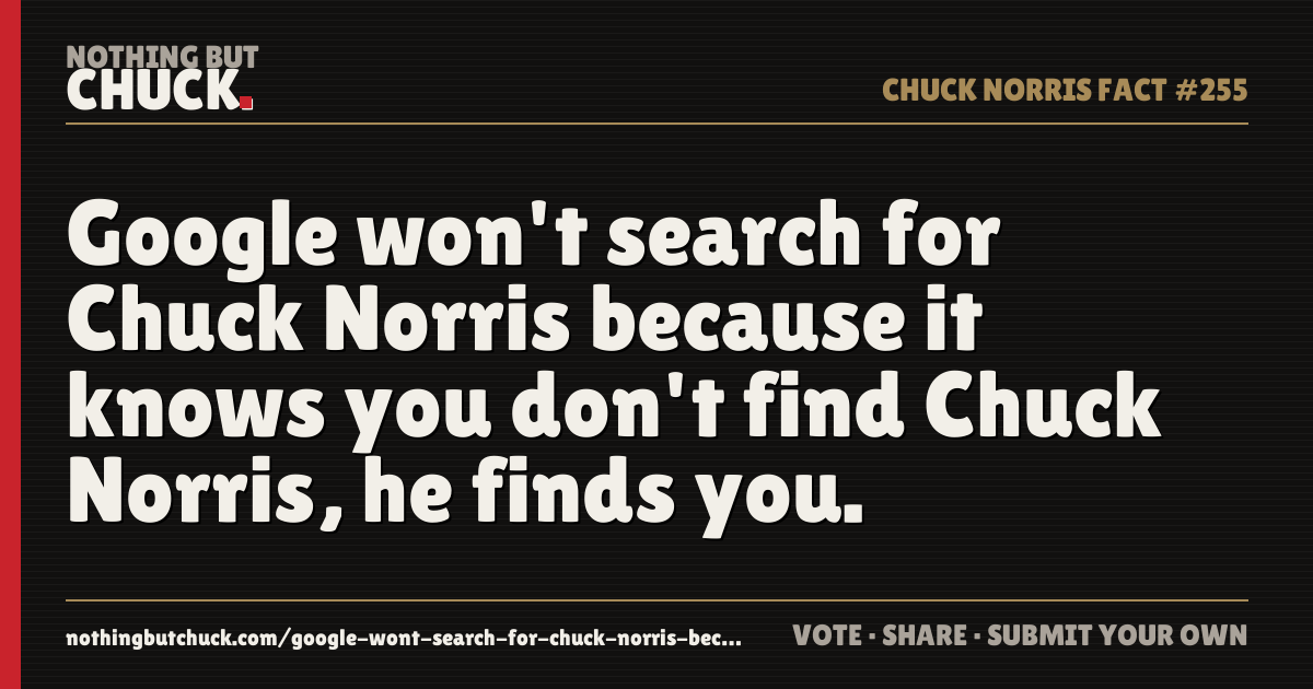 Share card: Google won't search for Chuck Norris because it knows you don't find Chuck Norris, he finds you.