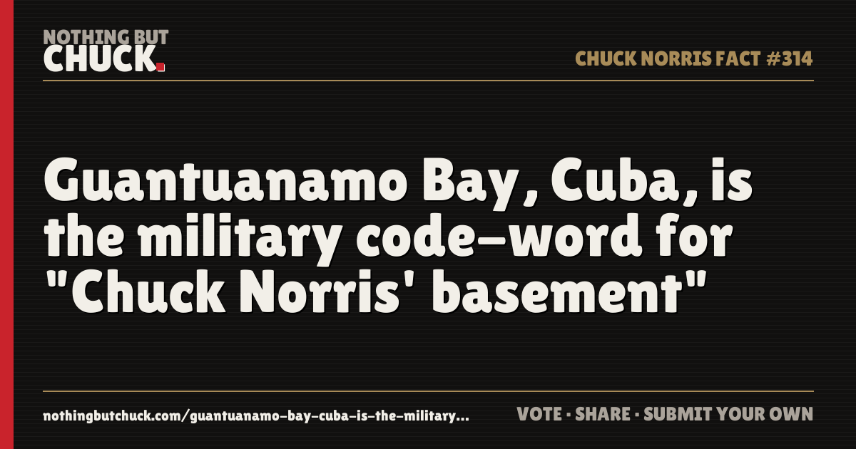Share card: Guantuanamo Bay, Cuba, is the military code-word for "Chuck Norris' basement"