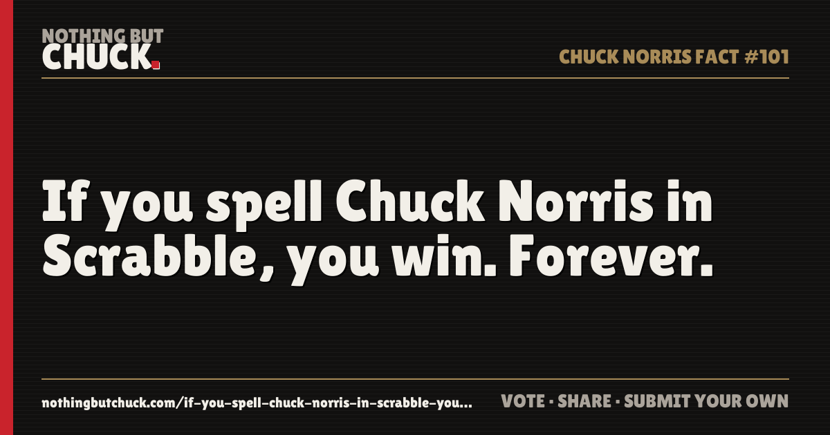 Share card: If you spell Chuck Norris in Scrabble, you win. Forever.