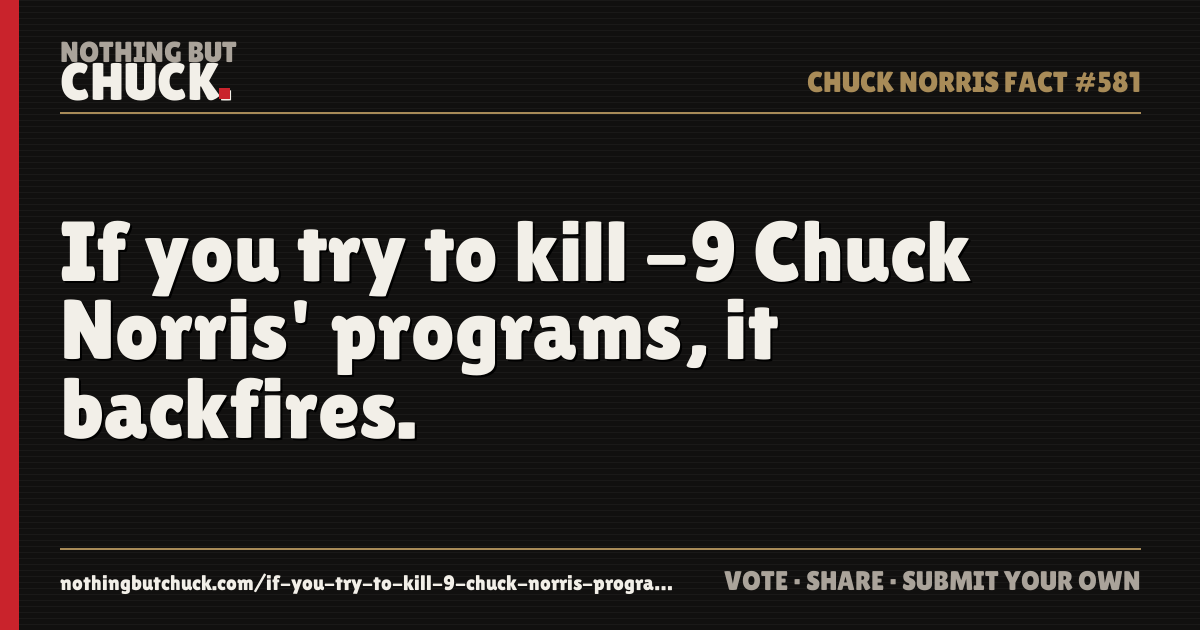 Share card: If you try to kill -9 Chuck Norris' programs, it backfires.