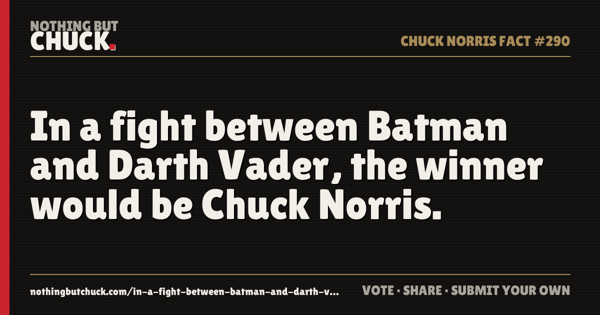Share card: In a fight between Batman and Darth Vader, the winner would be Chuck Norris.