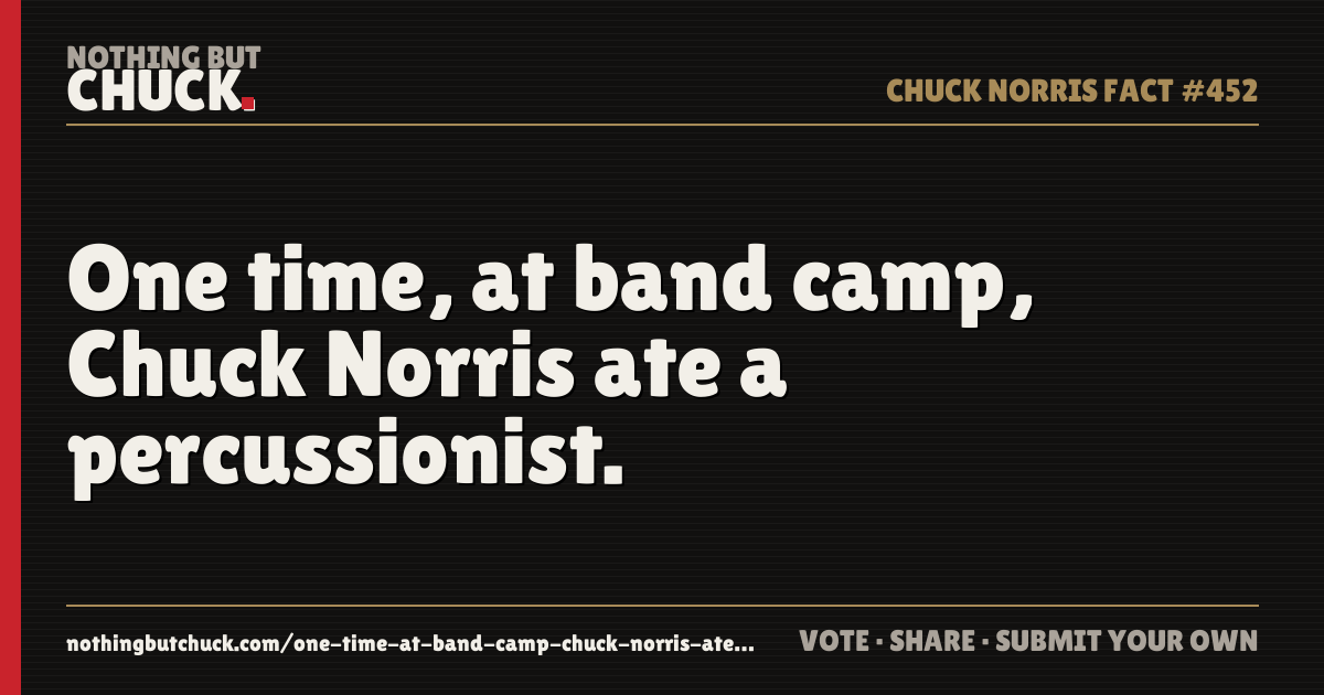 Share card: One time, at band camp, Chuck Norris ate a percussionist.