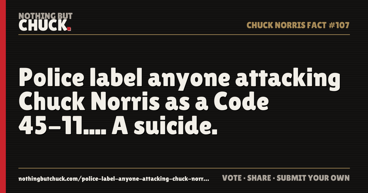 Share card: Police label anyone attacking Chuck Norris as a Code 45-11.... A suicide.