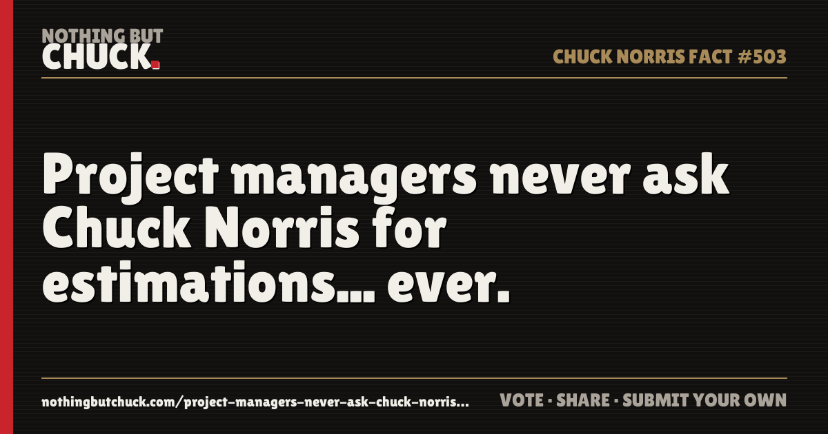 Share card: Project managers never ask Chuck Norris for estimations... ever.