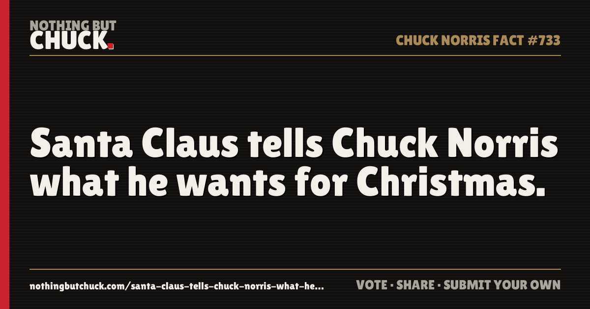 Share card: Santa Claus tells Chuck Norris what he wants for Christmas.