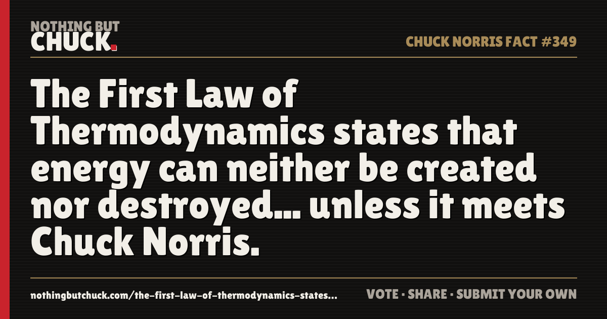 Share card: The First Law of Thermodynamics states that energy can neither be created nor destroyed... unless it meets Chuck Norris.