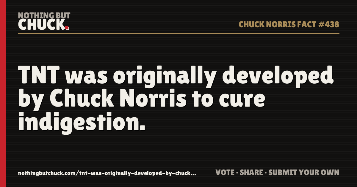 Share card: TNT was originally developed by Chuck Norris to cure indigestion.