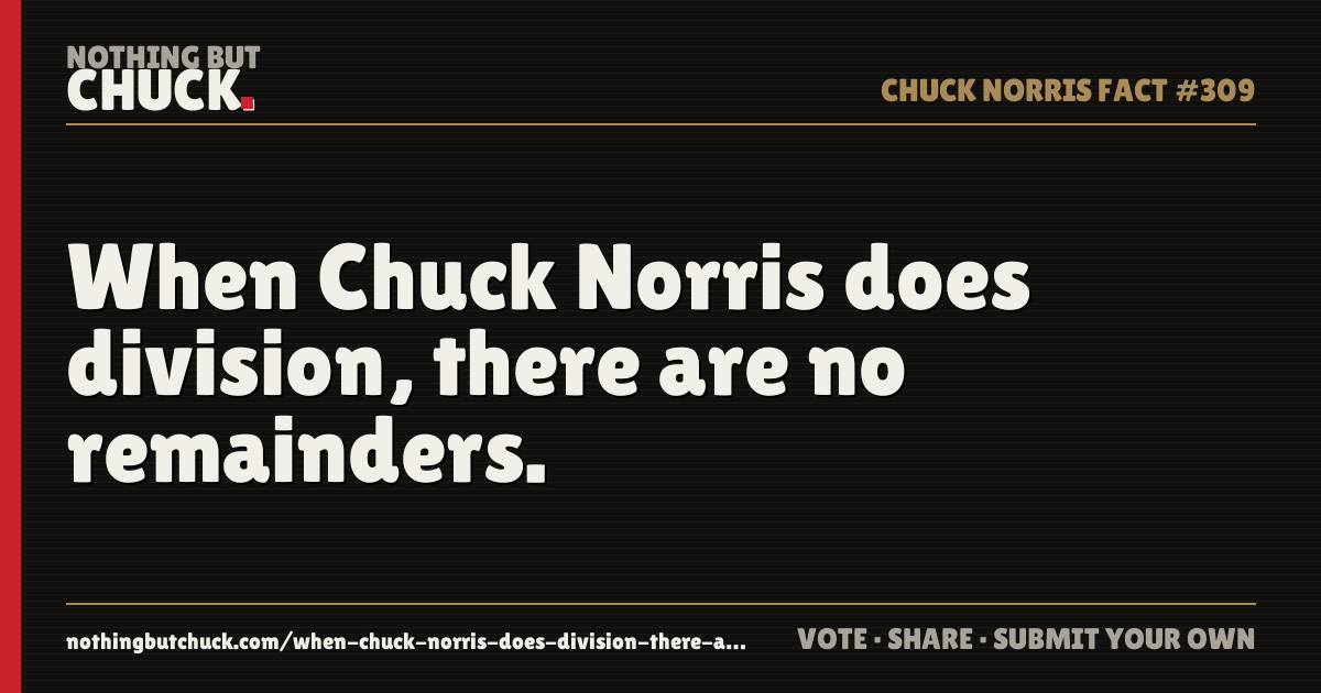 Share card: When Chuck Norris does division, there are no remainders.