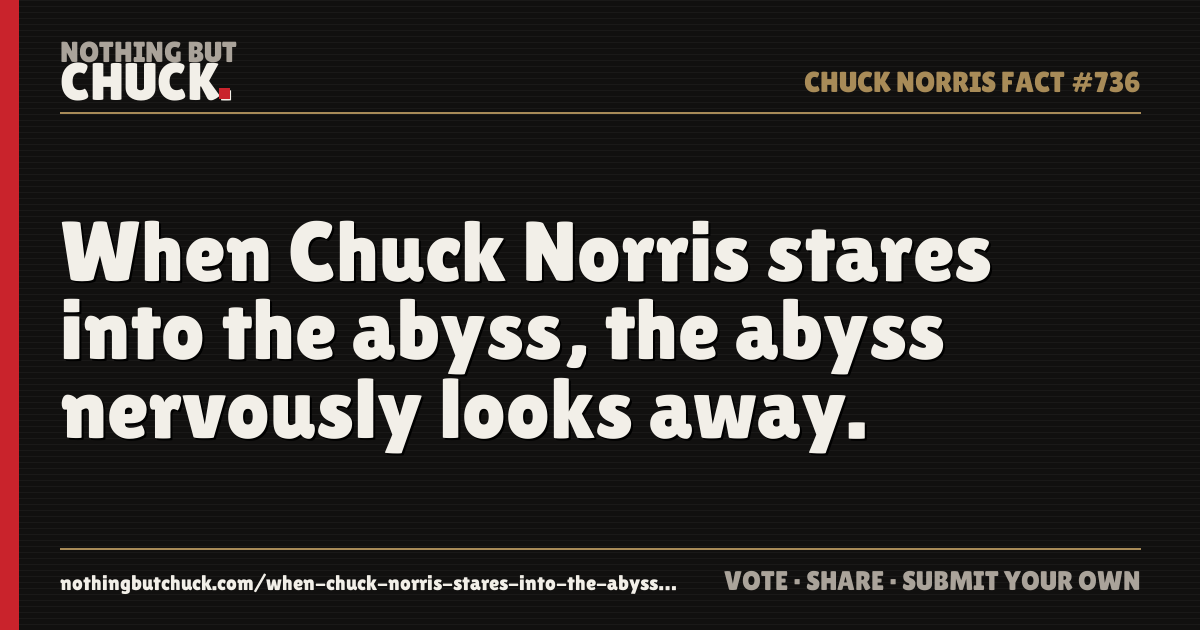 Share card: When Chuck Norris stares into the abyss, the abyss nervously looks away.