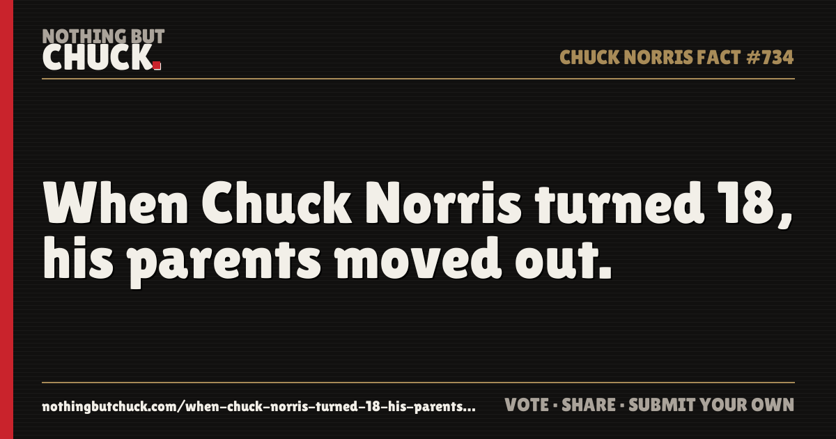 Share card: When Chuck Norris turned 18, his parents moved out.